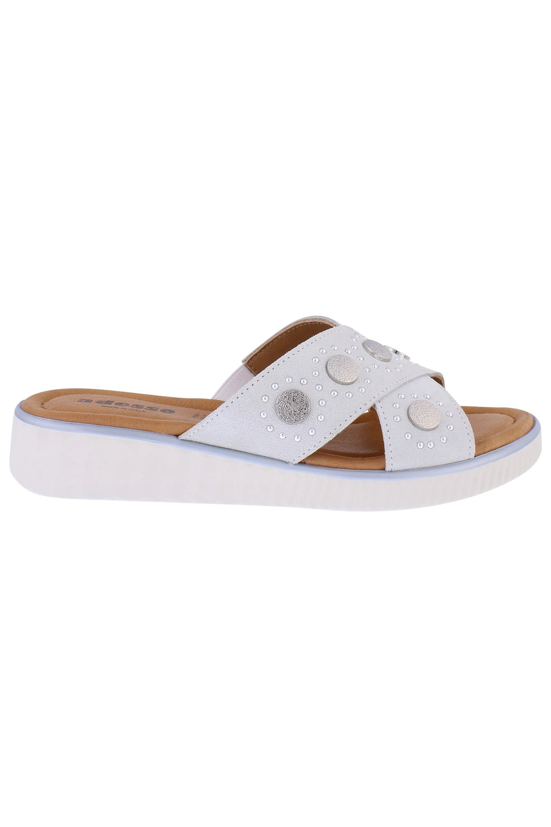 Adesso Eska Ice White Silver Coin Leather Sandal