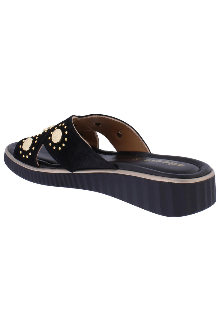 Adesso Eska Liquorice Black Gold Coin Leather Sandal