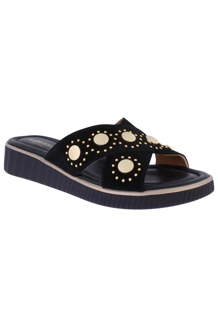 Adesso Eska Liquorice Black Gold Coin Leather Sandal