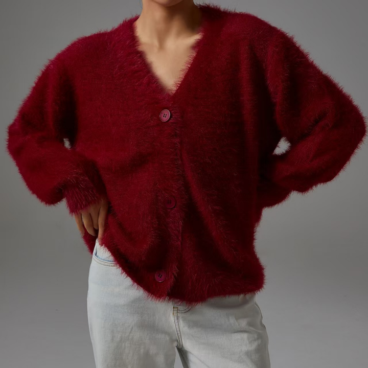 Cosy Knit Oversized Cardigan in Wine