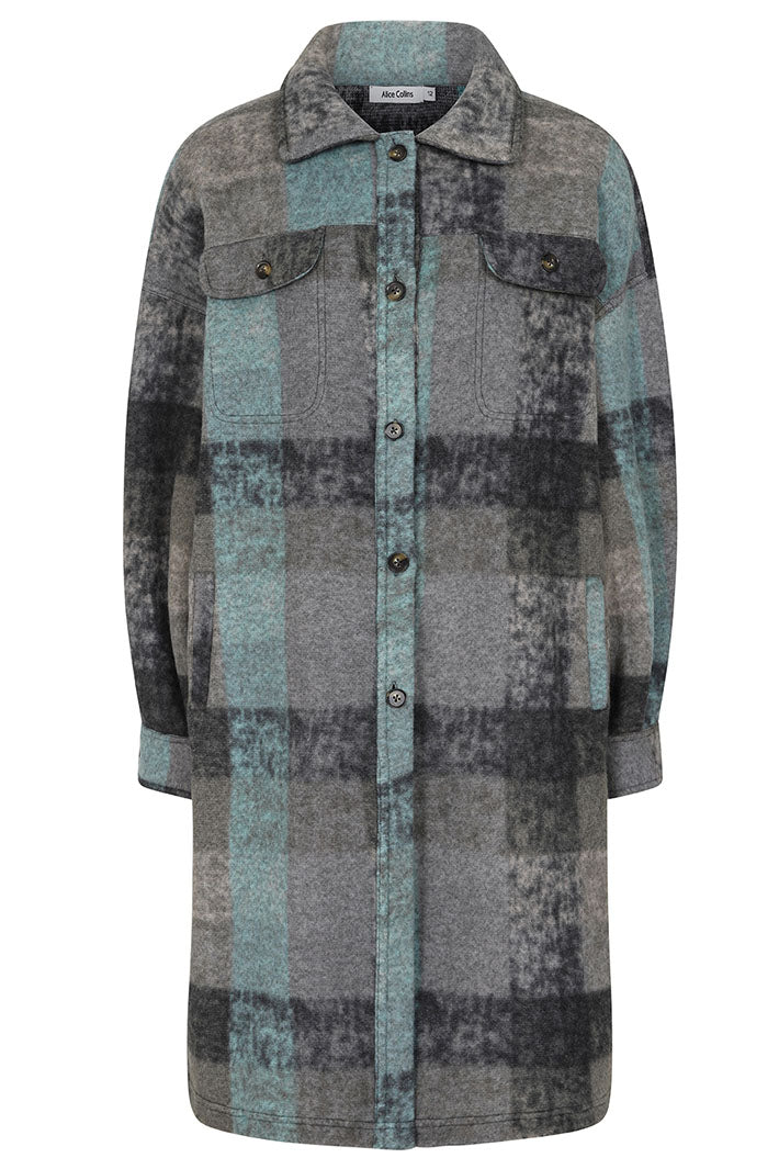 Alice Collins 033A023 Elle Charcoal Check Longline Fleece Jacket - Experience Boutique