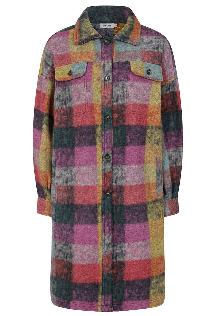 Alice Collins 033A023 Elle Pink Check Longline Fleece Jacket - Experience Boutique