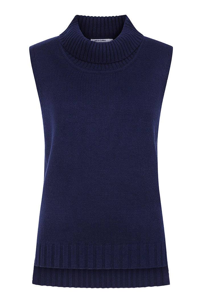 Alice Collins 033A252 Wendy Dark Navy Knitted Polo Tank Top - Experience Boutique