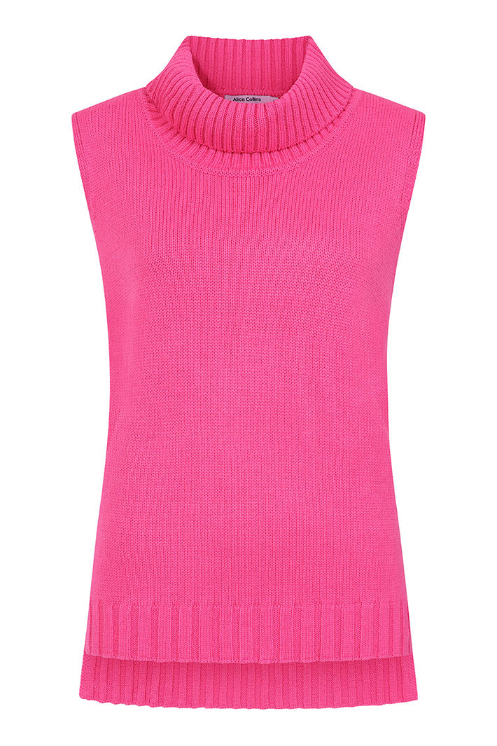 Alice Collins 033A252 Wendy Hot Pink Knitted Polo Tank Top - Experience Boutique