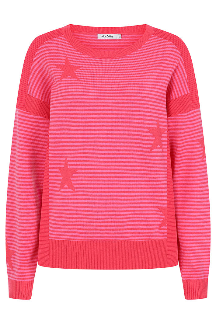 Alice Collins 033A278 Una Hot Pink Star Knit Jumper - Experience Boutique