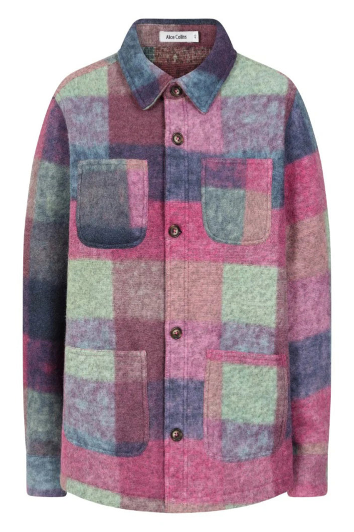 Multicolored checkered shirt with button details on a white background