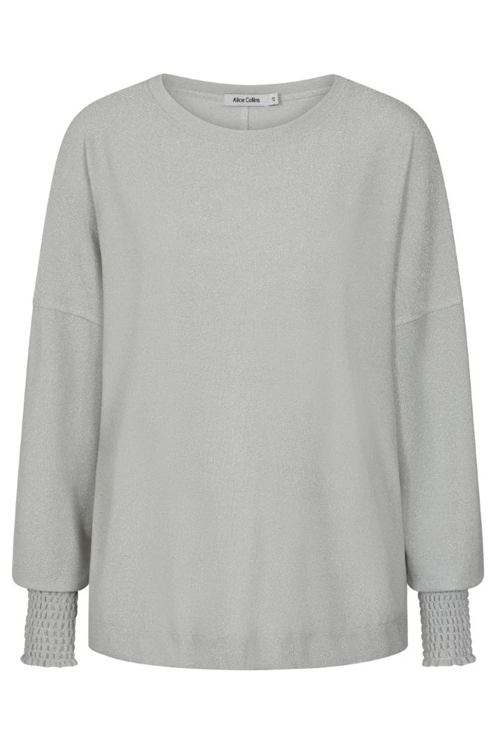 Light gray sweatshirt with textured cuffs on a white background