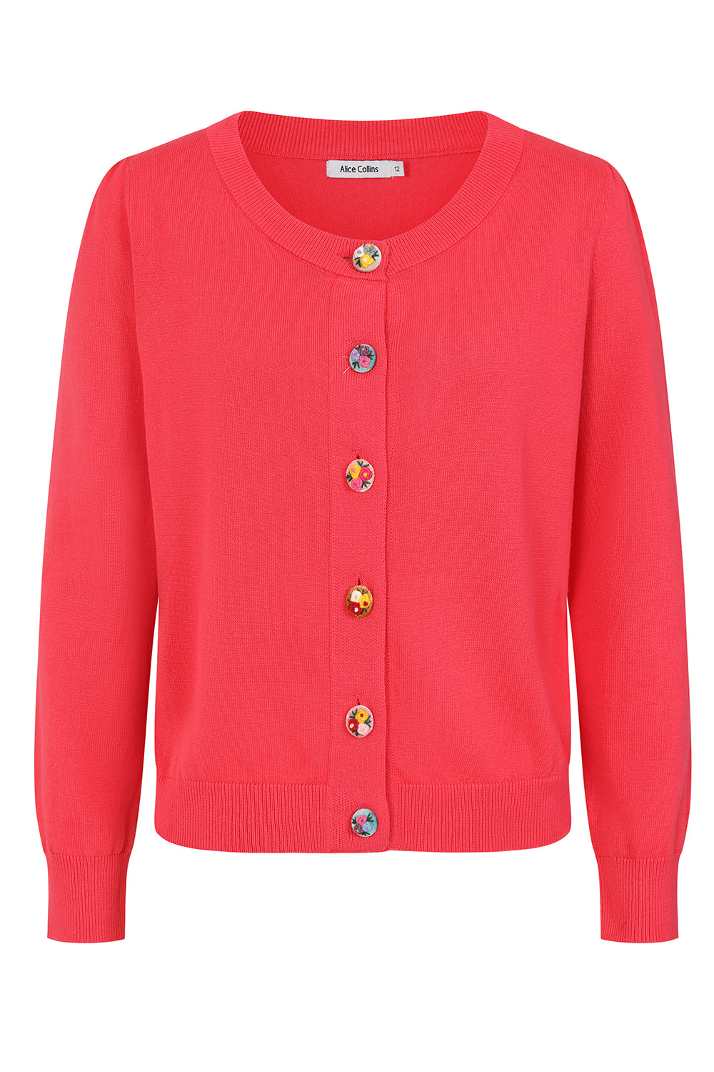 Alice Collins 036S170 Daphne Fiesta Coral Flower Button Cardigan