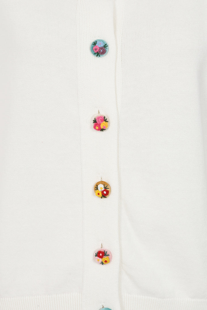 Alice Collins 036S170 Daphne White Flower Button Cardigan
