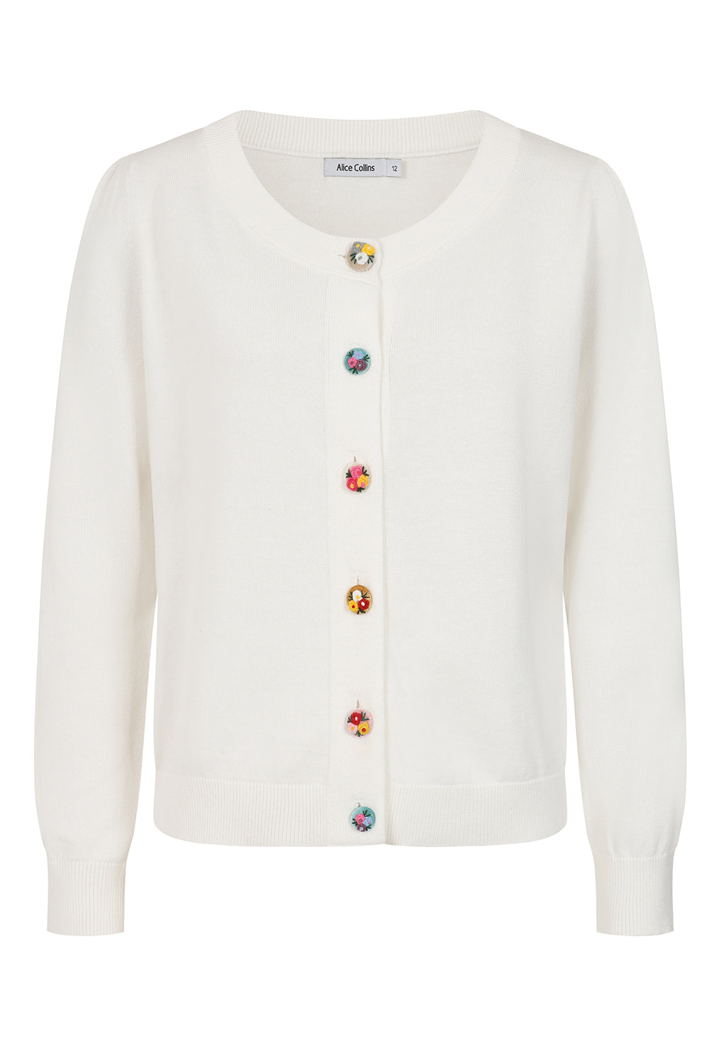 Alice Collins 036S170 Daphne White Flower Button Cardigan