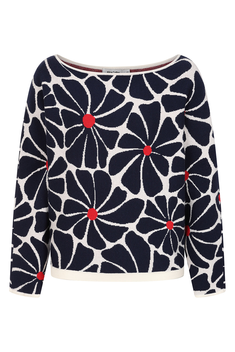 Alice Collins 036S190 Daisy Wild Oat Rich Navy Boat Neck Jumper