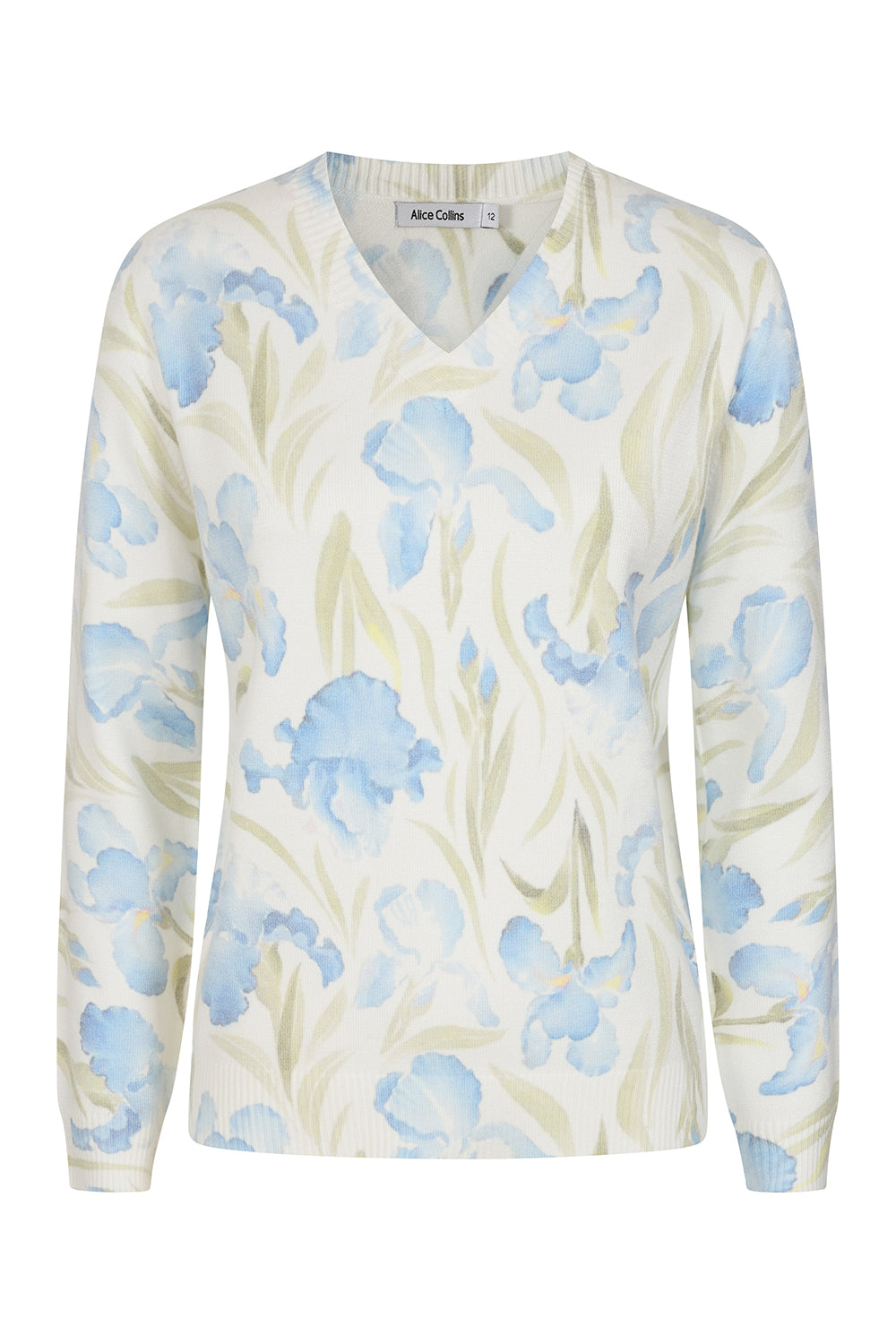 Alice Collins 036S539 Crocus White Sky Floral Print V-Neck Jumper