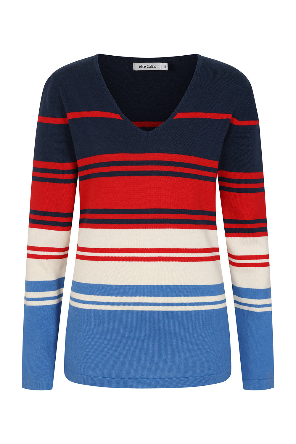 Alice Collins 036S630 Constance Rich Navy Red Wild Oat Stripe Jumper