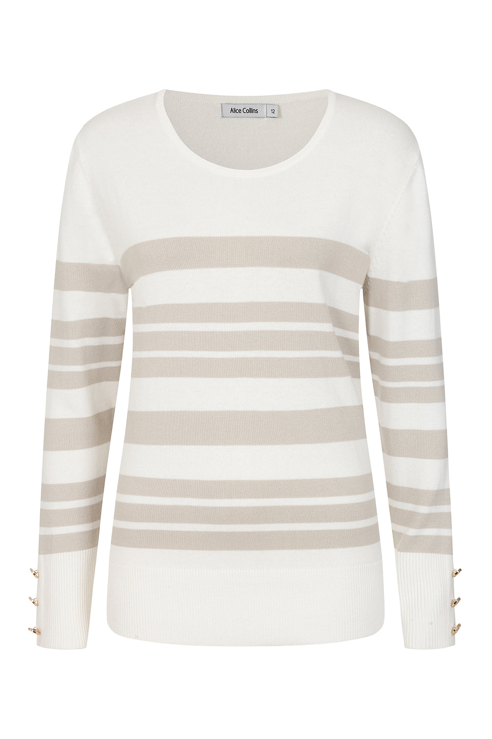Alice Collins 036S632 Jemima White Pebble Taupe Stripe Jumper