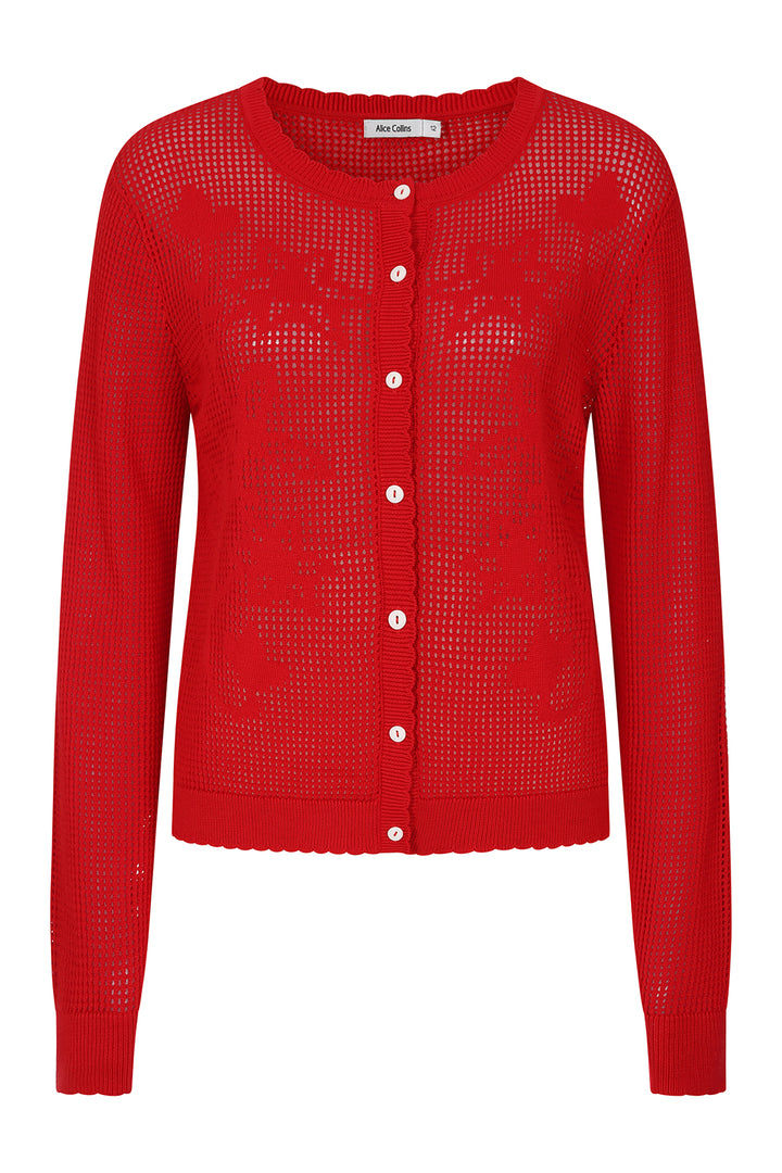 Alice Collins 036S802 Selina Red Mesh Knit Cardigan