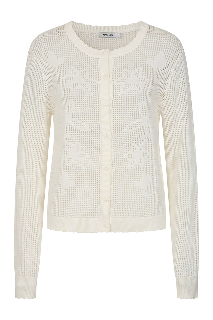 Alice Collins 036S802 Selina Wild Oat Cream Mesh Knit Cardigan