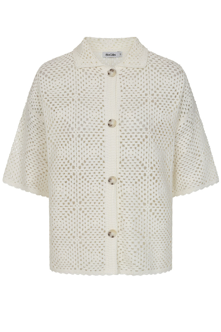 Alice Collins Cardigan Nadia Crochet Wild Oat White 034S142 - Experience Boutique