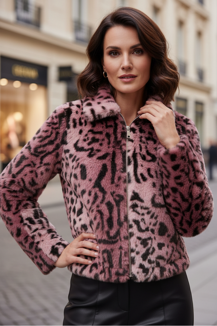 Alice Collins Connie Pink Leopard Faux Fur Jacket 037A268