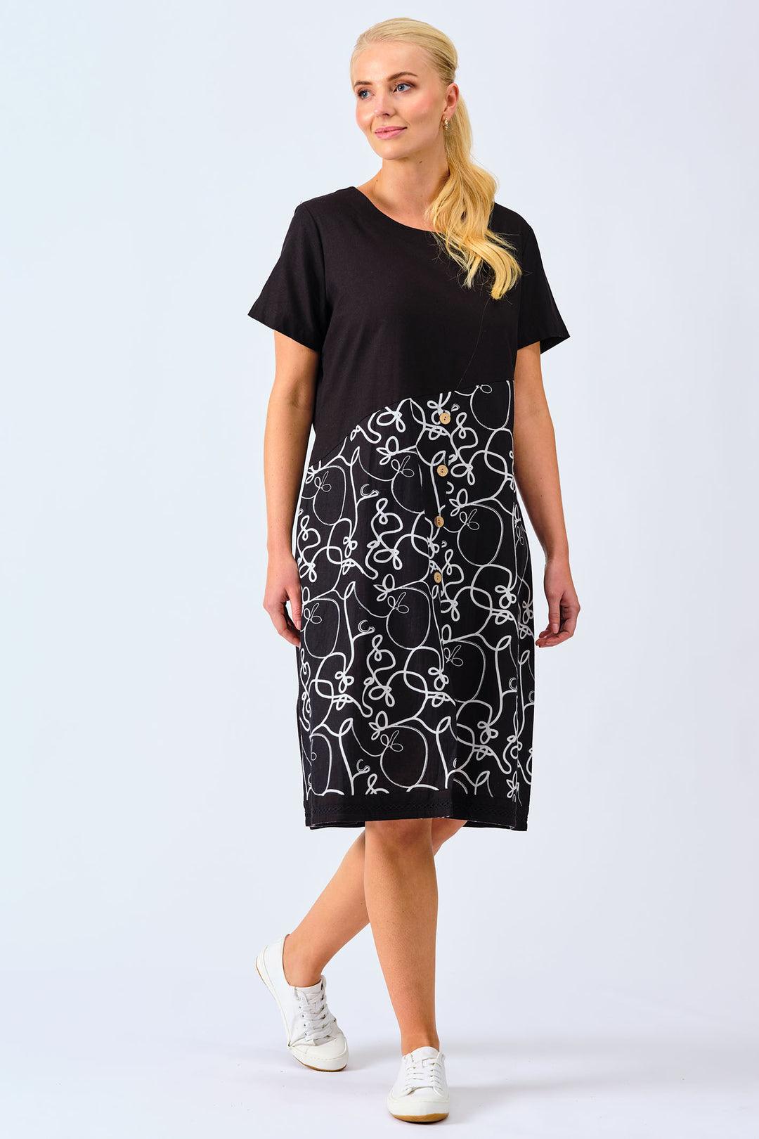 Alice Collins Dress Alaia Swirl Print Black 034S340 - Experience Boutique