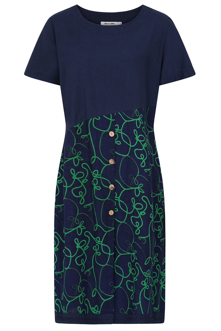 Alice Collins Dress Alaia Swirl Print Midnight Blue 034S340 - Experience Boutique