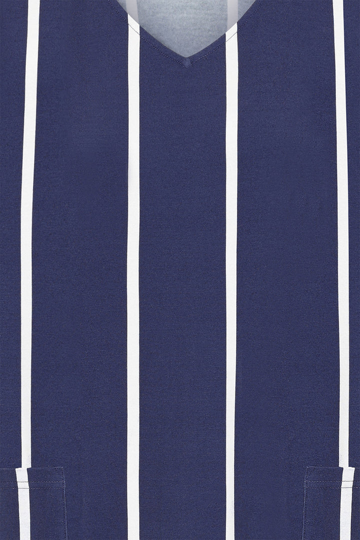 Alice Collins Dress Button Shoulder Midnight Blue White 034S004 - Experience Boutique