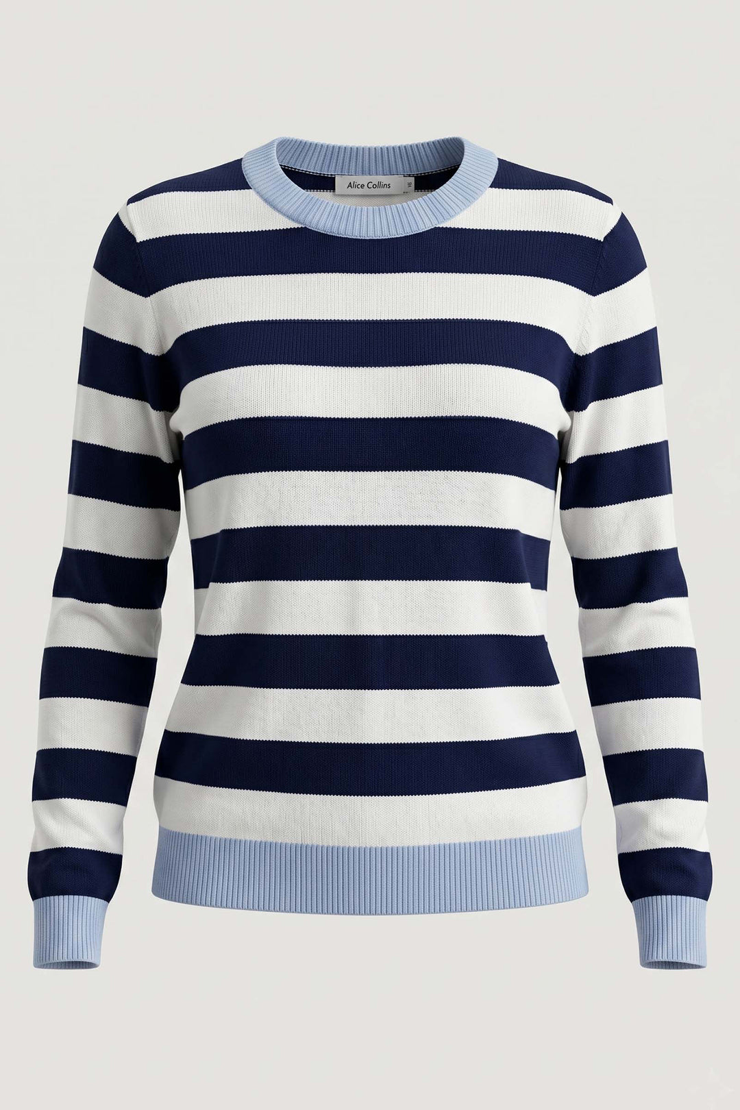 Alice Collins Etta Blue Smoke/Rich Navy Stripe Jumper 037A057, front packshot