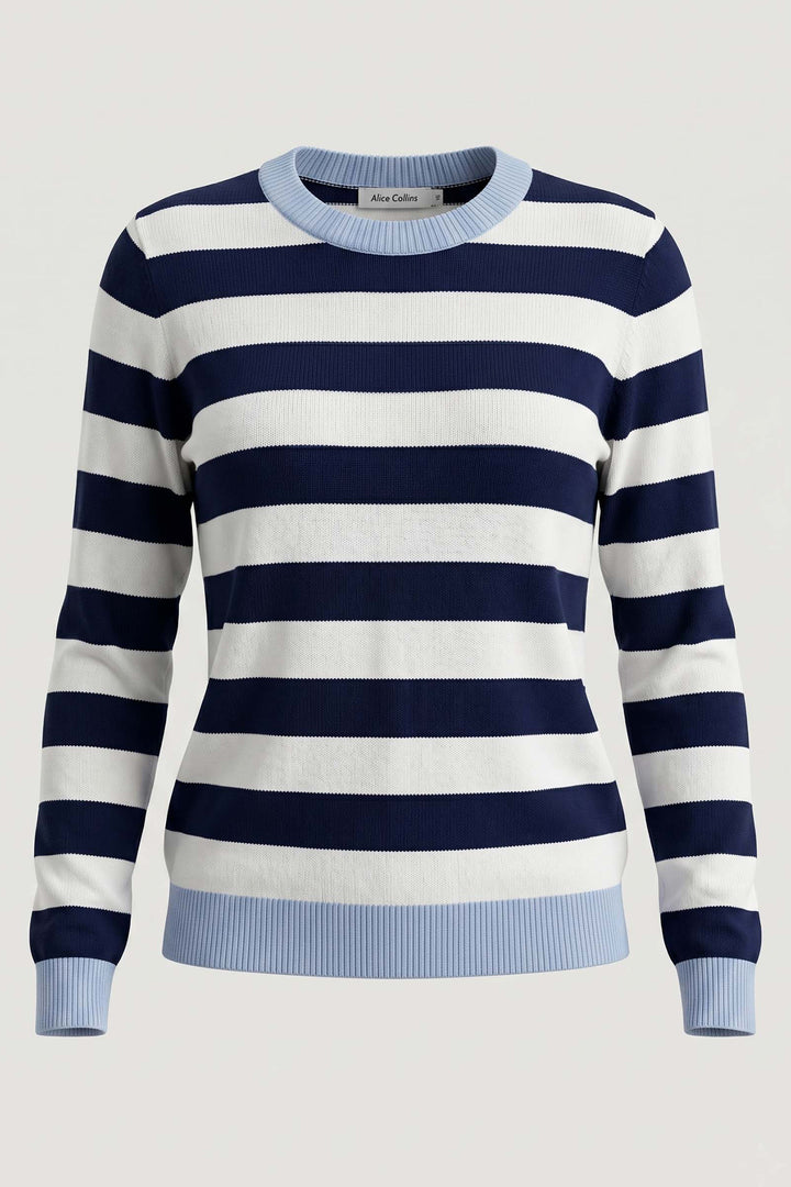 Alice Collins Etta Blue Smoke/Rich Navy Stripe Jumper 037A057, front packshot