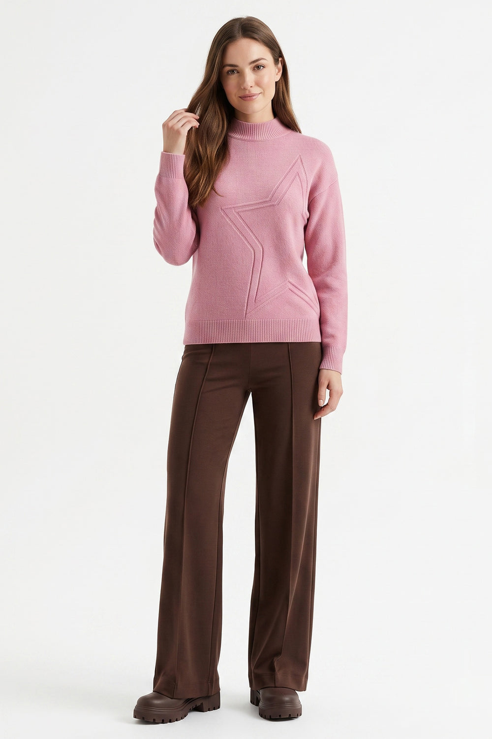 Alice Collins Hannah Raspberry Sorbet Pink Jumper 037A065, front view worn