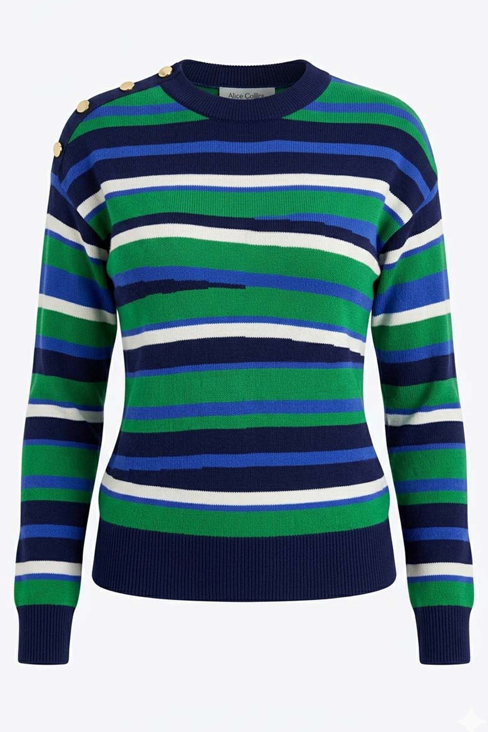 Alice Collins Josie Rich Navy/Emerald Green Stripe Jumper 037A033, front packshot