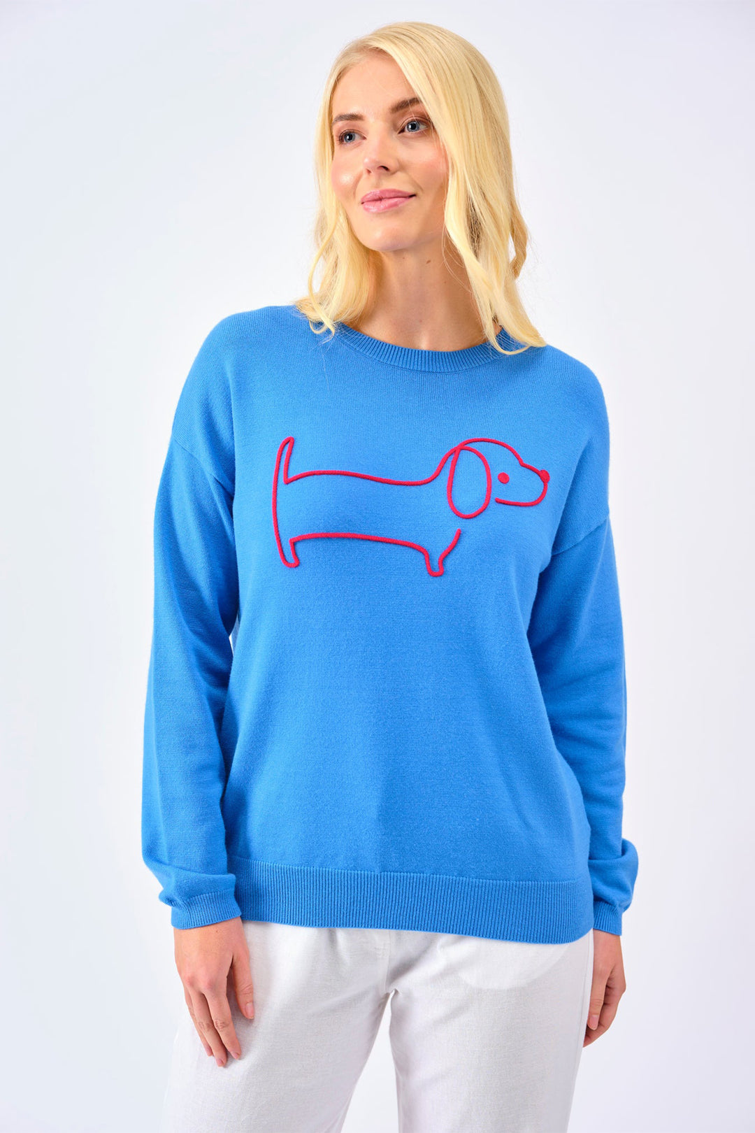 Alice Collins Jumper Sausage Dog Royal Blue 032S148 - Experience Boutique