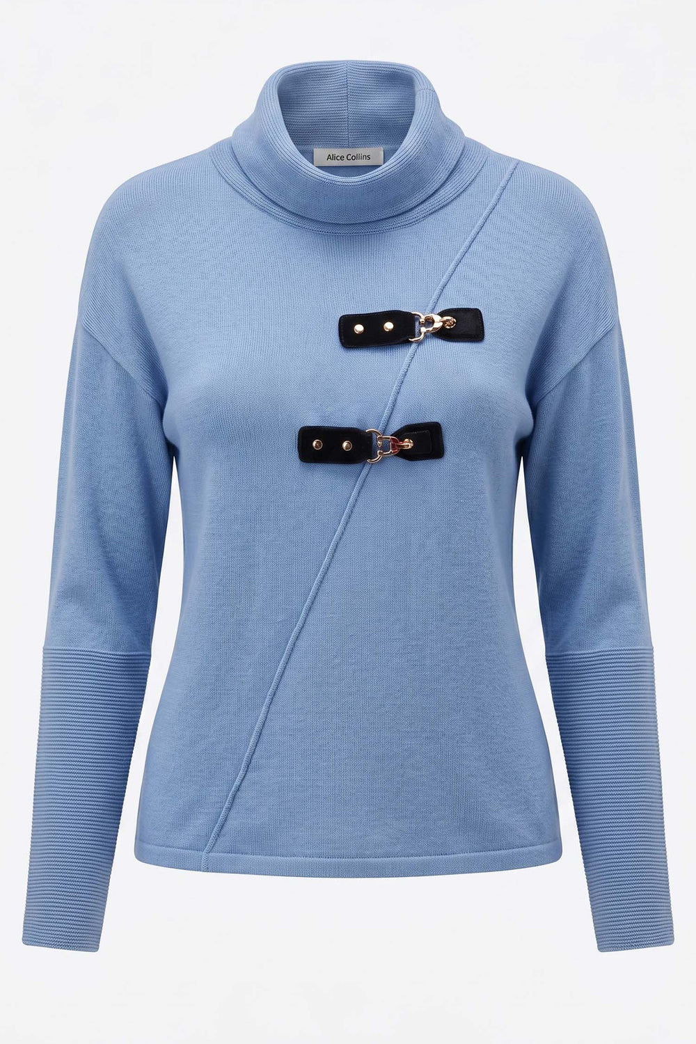 Alice Collins Karlie Blue Smoke Roll Neck Jumper 037A007, front packshot
