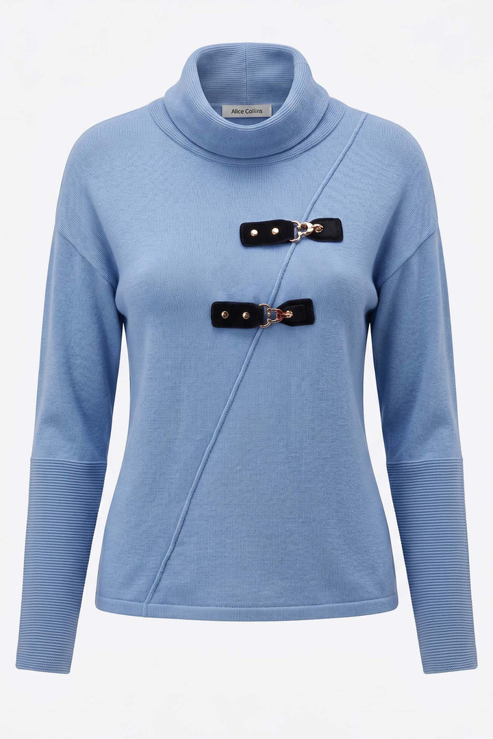 Alice Collins Karlie Blue Smoke Roll Neck Jumper 037A007, front packshot