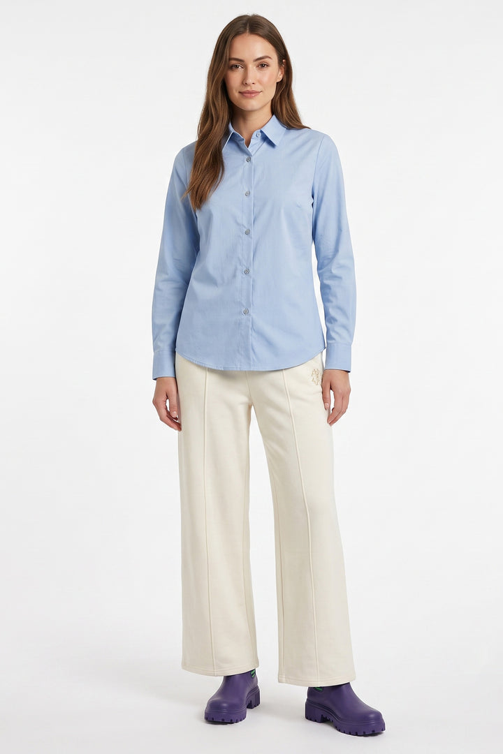 Alice Collins Kim Blue Smoke Shirt 037A318, front view worn