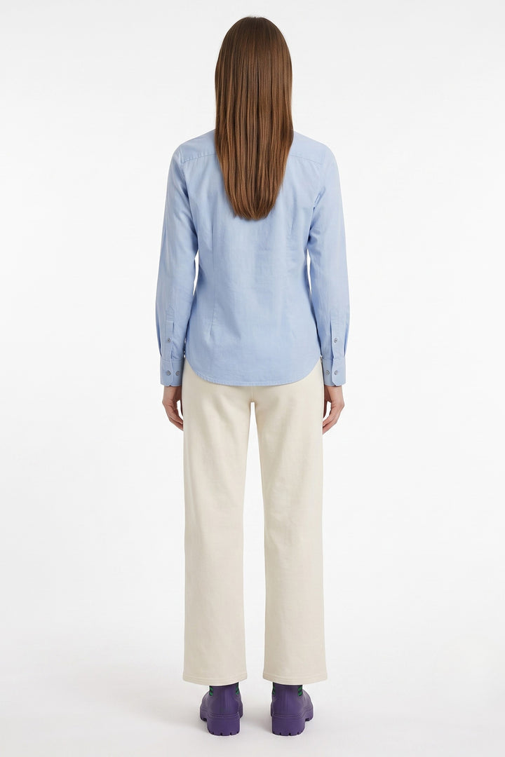 Alice Collins Kim Blue Smoke Shirt 037A318, back view worn