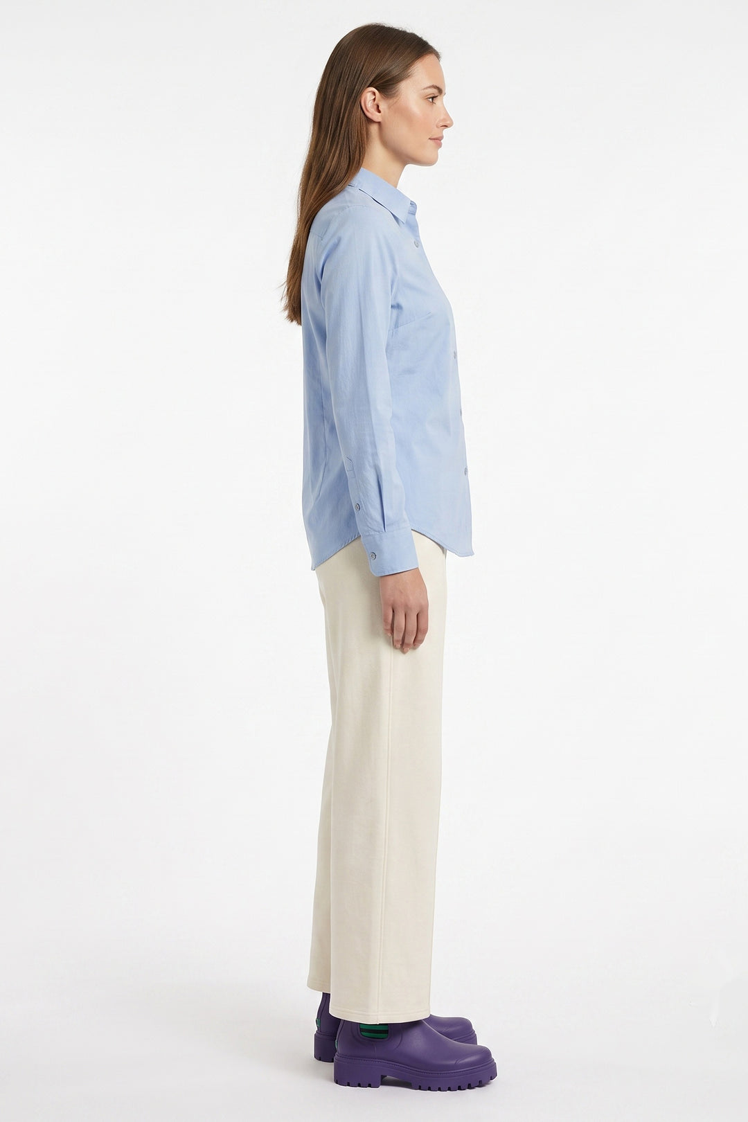 Alice Collins Kim Blue Smoke Shirt 037A318, side view worn