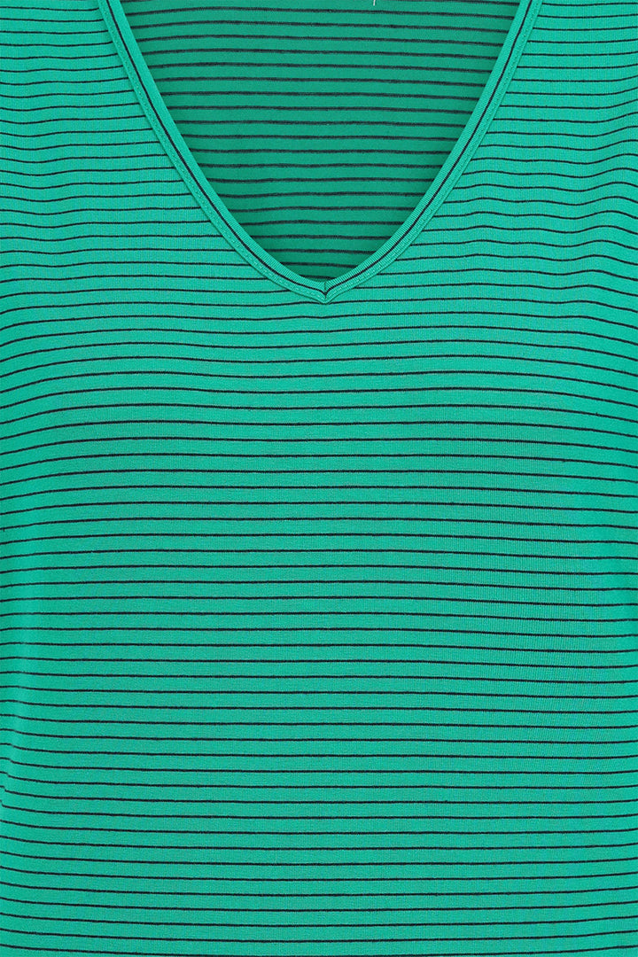 Alice Collins T-Shirt Perfect Striped V-Neck Green Blue 034S012 - Experience Boutique
