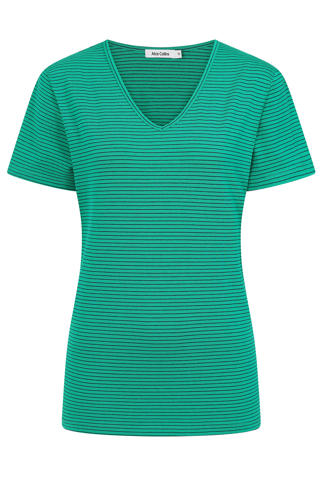 Alice Collins T-Shirt Perfect Striped V-Neck Green Blue 034S012 - Experience Boutique