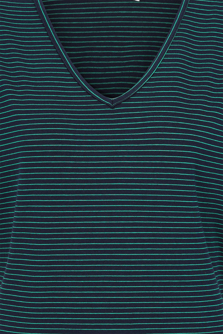 Alice Collins T-Shirt Perfect Striped V-Neck Midnight Blue Green 034S012 - Experience Boutique