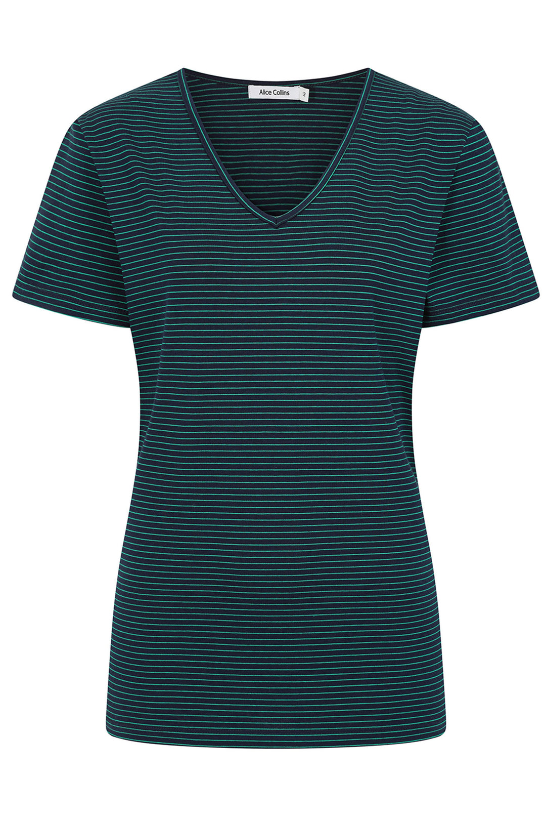 Alice Collins T-Shirt Perfect Striped V-Neck Midnight Blue Green 034S012 - Experience Boutique