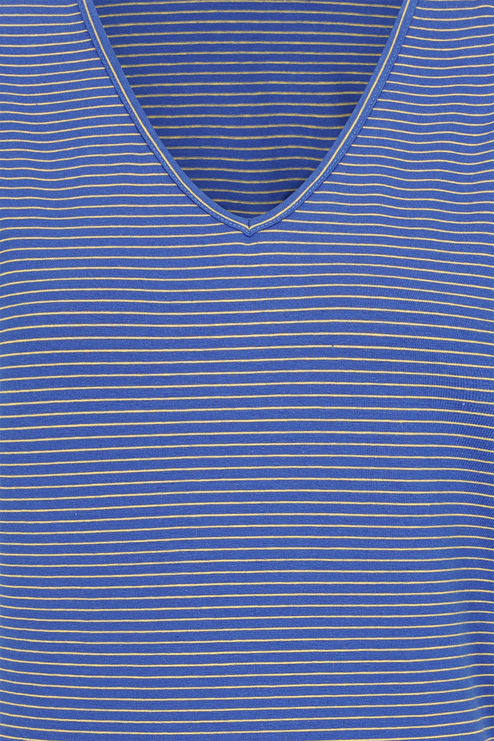 Alice Collins T-Shirt Perfect Striped V-Neck Royal Blue Sulphur 034S012 - Experience Boutique
