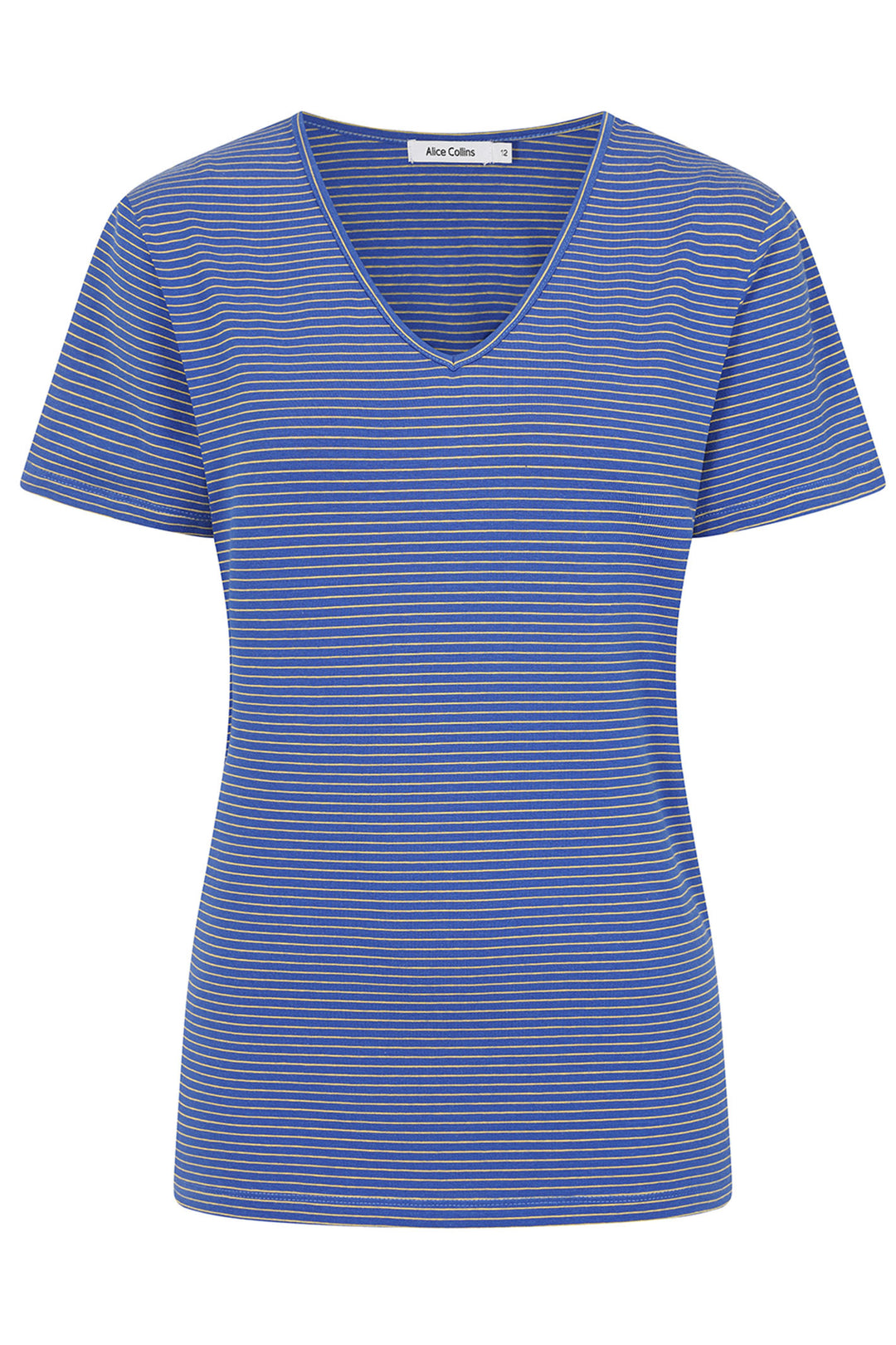 Alice Collins T-Shirt Perfect Striped V-Neck Royal Blue Sulphur 034S012 - Experience Boutique