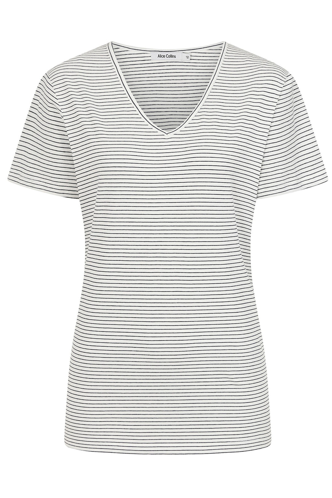 Alice Collins T-Shirt Perfect Striped V-Neck White Black 034S012 - Experience Boutique
