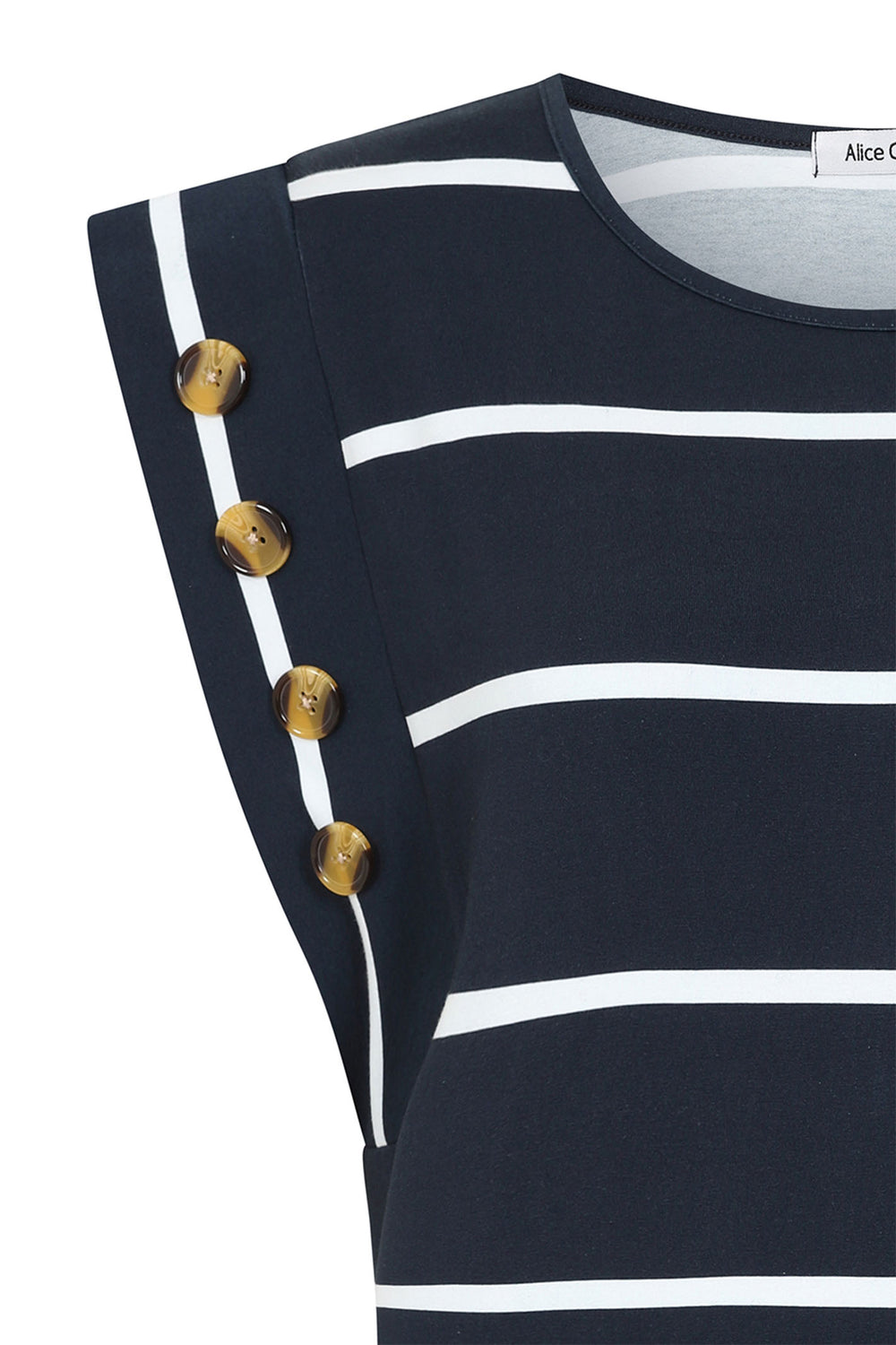 Alice Collins Top Button Shoulders Sleeveless Midnight Blue White 034S008 - Experience Boutique