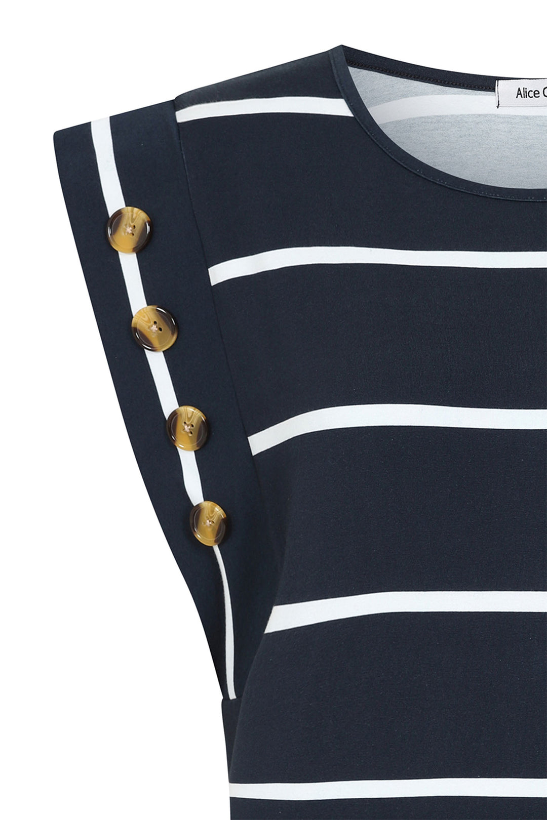 Alice Collins Top Button Shoulders Sleeveless Midnight Blue White 034S008 - Experience Boutique