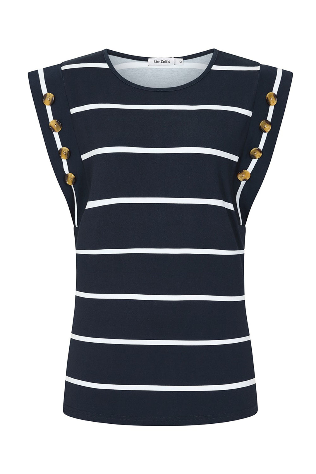 Alice Collins Top Button Shoulders Sleeveless Midnight Blue White 034S008 - Experience Boutique