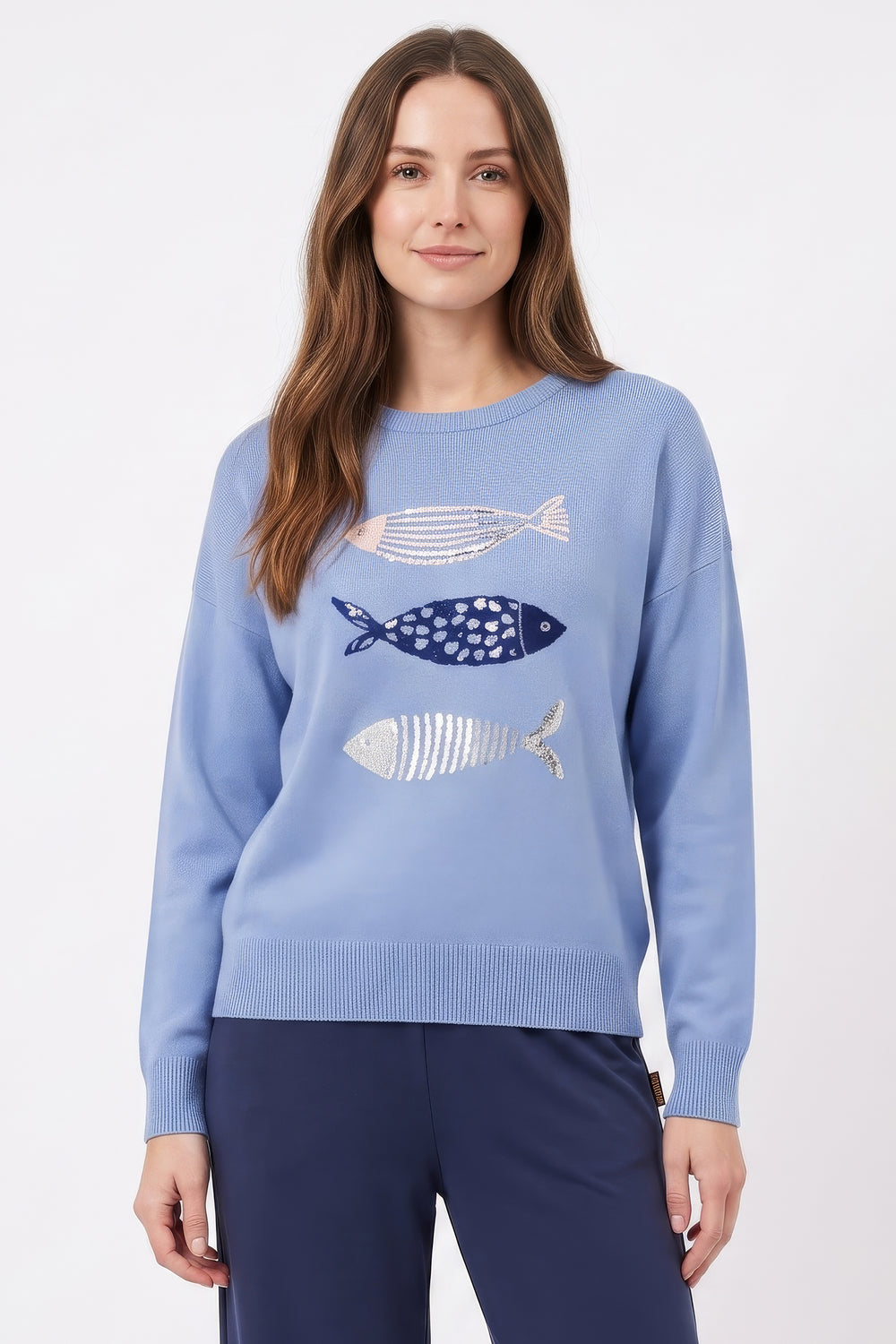 Alice Collins Verna Blue Smoke Jumper 037A282, close crop worn
