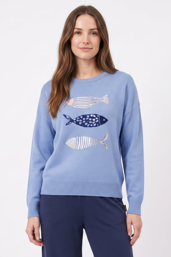 Alice Collins Verna Blue Smoke Jumper 037A282, close crop worn