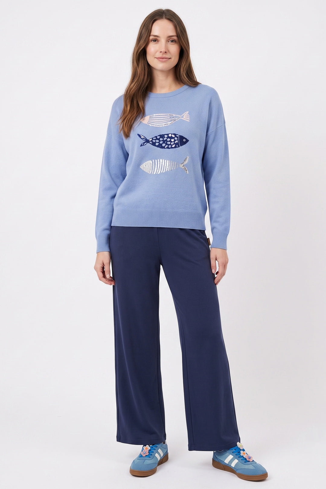 Alice Collins Verna Blue Smoke Jumper 037A282, front view worn