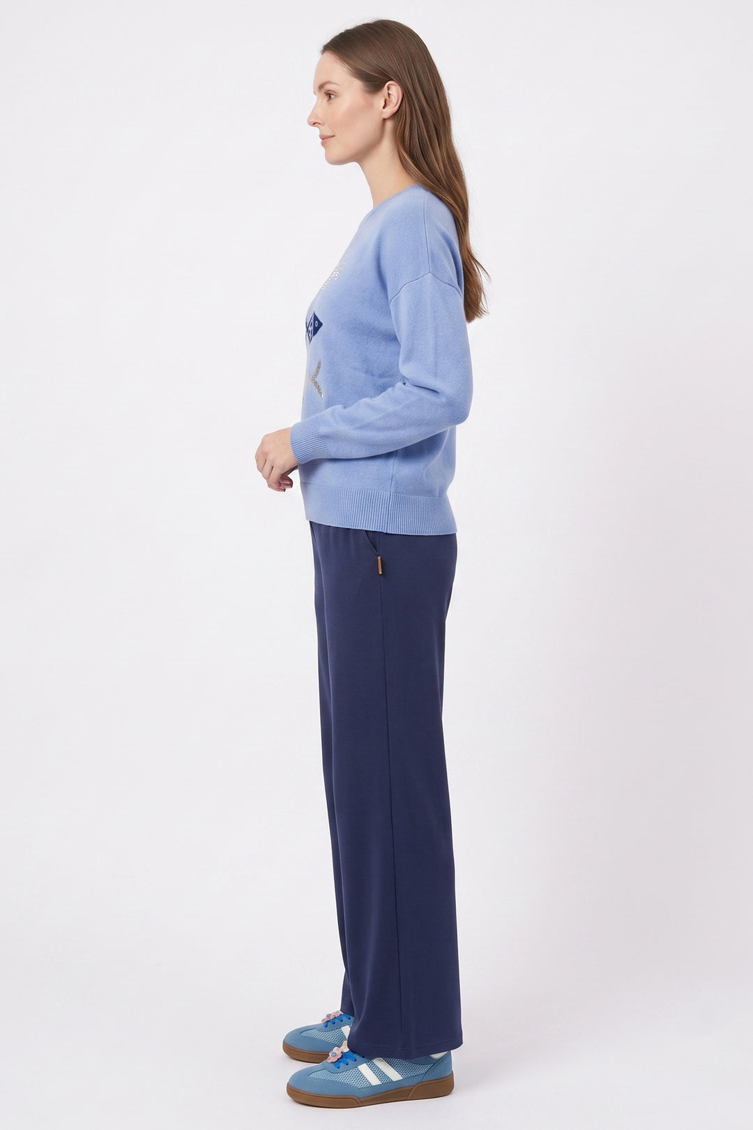 Alice Collins Verna Blue Smoke Jumper 037A282, side view worn