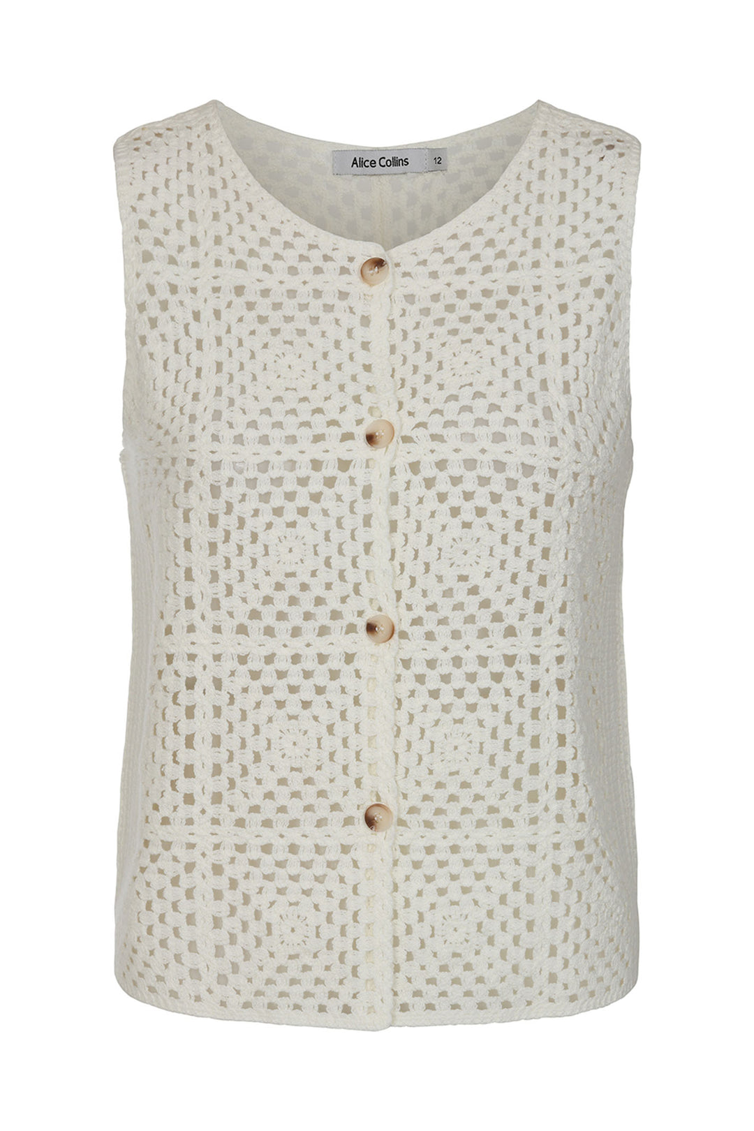 Alice Collins Waistcoat Nadia Crochet Wild Oat White 034S144 - Experience Boutique